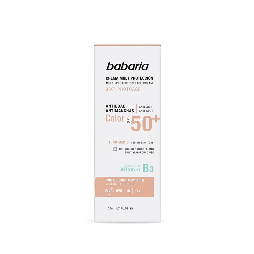 کرم ضدآفتاب، ضدچروک و ضدلک رنگی باباریا BABARIA با SPF50 حجم 50 میل