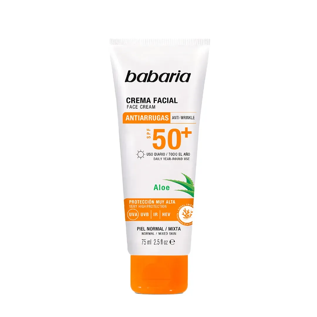 ضد آفتاب ضد پیری SPF50 باباریا BABARIA حاوی آلوورا حجم 75 میل